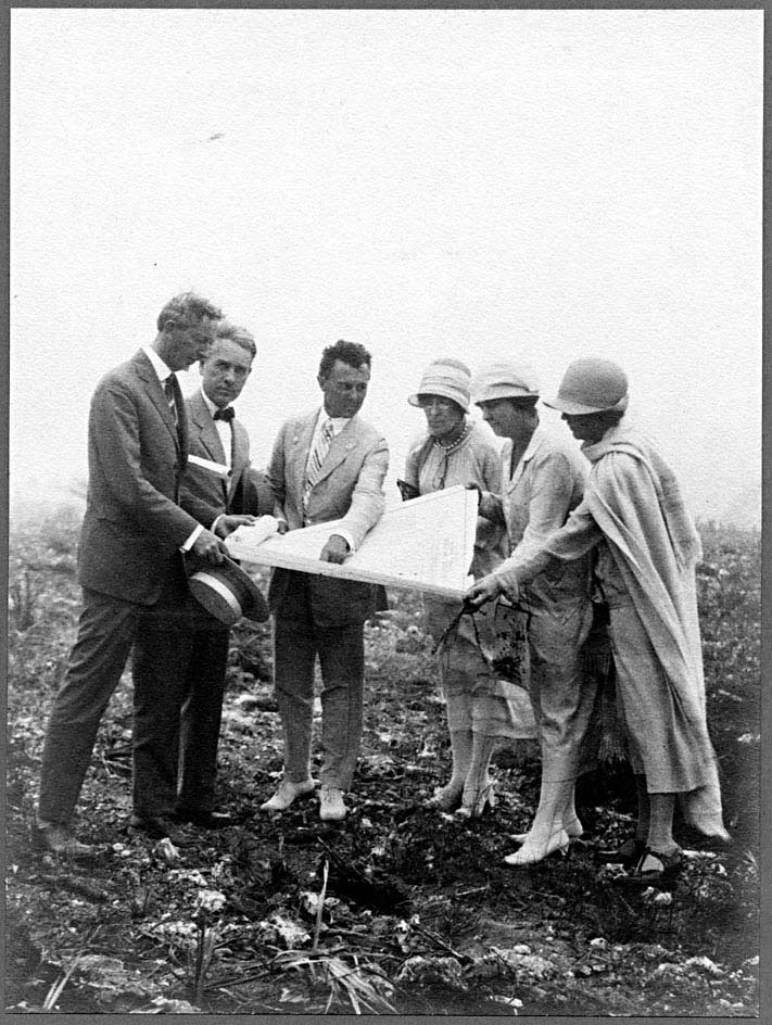 On January 14, 1926, dignitaries gathered for the groundbreaking of the Merrick Building (Left to right: Phineas Paist, Denman Fink, Frederic Zeigen, Myrtle Zeigen, Bertha M. Foster and Clara Price) 