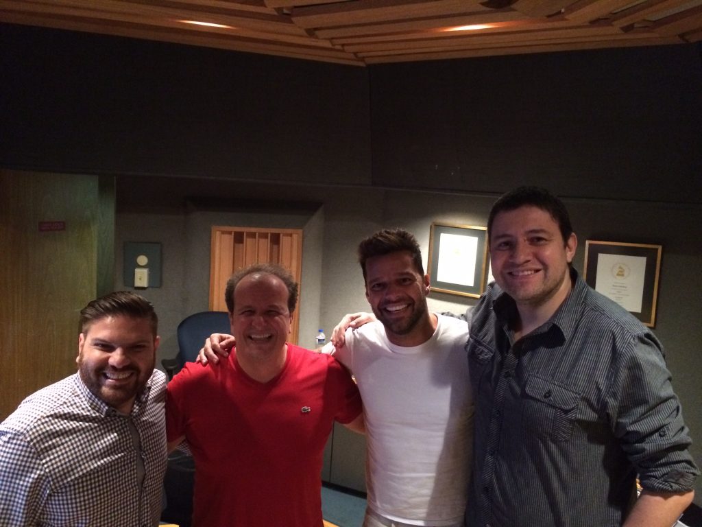 Carlos Fernando Lopez (right) with Ricky Martin and producers in Puerto Rico