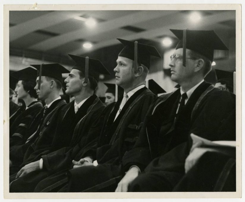 First Graduation Ceremony for the 26 students of the School of Medicine took place on June 11, 1956 at Dinner Key Auditorium.  